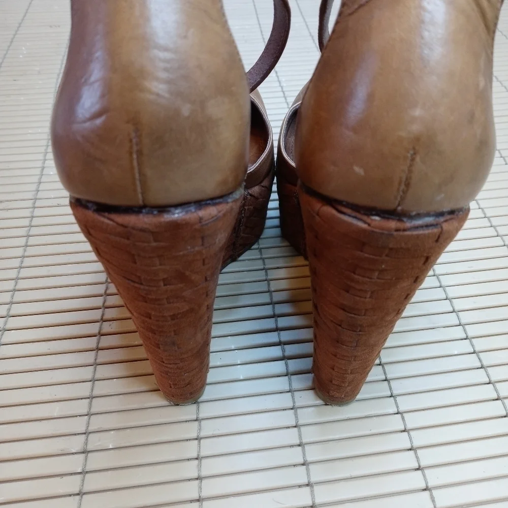 Seven For All Mankind Womens Brown woven leather  platform Shoes Size 9M 310pem